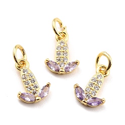 Фиолетовый Латунные микро проложить кубического циркония прелести, реальный 18 k позолоченный, без кадмия и без свинца, кукуруза, фиолетовые, 10.5x8x2 мм, отверстие : 3.8 мм