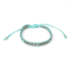 Turquoise Polyster Braided Bead Bracelets, Adjustable Bracelet, Turquoise, Inner Diameter: 2-3/8 inch(6cm), 1Pc/Bag
