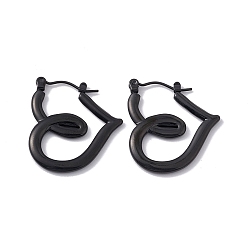 Electrophoresis Black 304 Серьги-кольца в форме сердца из нержавеющей стали для женщин, ионное покрытие (IP), электрофорез черный, 25x23x2.5 мм, штифты : 0.6 мм