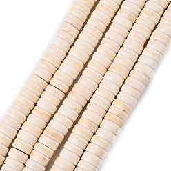 Creamy White Synthetic Turquoise Beads Strands, Heishi Beads, Dyed, Flat Round/Disc, Creamy White, 6x3mm, Hole: 1mm, about 135pcs/strand, 15.75 inch