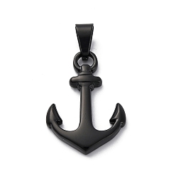Черный 304 подвески из нержавеющей стали, Якорь прелести, чёрные, 30x21x3.5 мм, отверстие : 7.5x5 мм