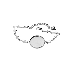 Cross 304 изготовление браслетов-цепочек из нержавеющей стали, с круглыми подносами, аксессуары для ювелирных украшений своими руками, цвет нержавеющей стали, крестик, внутренний диаметр: 3/4 дюйм (2 см)