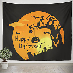 Black Halloween Theme Pumpkin Pattern Polyester Wall Hanging Tapestry, for Bedroom Living Room Decoration, Rectangle, Black, 1300x1500mm