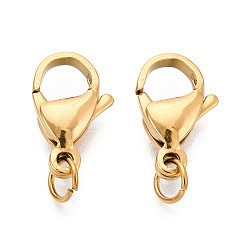 Настоящее золото 18K 304 нержавеющая сталь застежка когтя омара, с целью перехода в кольце, реальный 18 k позолоченный, 15x9.5x4.5 мм, отверстие : 3.5 мм