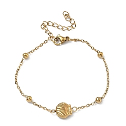 Shell Shape Тема морской жизни 304 Браслеты из нержавеющей стали, спутниковые цепи браслеты для женщин, золотые, ионное покрытие (ip), долговечный, формы раковины, 6.65 дюйм (16.9 см)