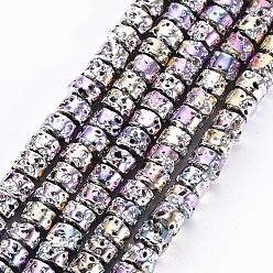 Разноцветный Гальванические бусины из натуральной лавы, Плоский круглый / диск, Heishi бусы, неровный, красочный, 4x3 мм, отверстие : 1 мм, около 134 шт / нитка, 15.55'' (39.5 см)