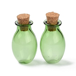 Light Green Oval Glass Cork Bottles Ornament, Glass Empty Wishing Bottles, DIY Vials for Pendant Decorations, Light Green, 15.5x26~30mm