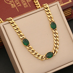 1# necklace Stylish Green Square Necklace Set with Stainless Steel Collar Chain - N1147