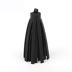 Black PU Leather Tassel Big Pendants Decorations, Black, 80mm