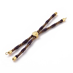 Indigo Nylon Cord Silder Bracelets, for Connector Charm Bracelet Making, with Rack Plating Golden Brass Findings, Long-Lasting Plated, Cadmium Free & Lead Free, Indigo, 8-5/8~9-1/8x1/8 inch(22~23x0.3cm), Hole: 2mm