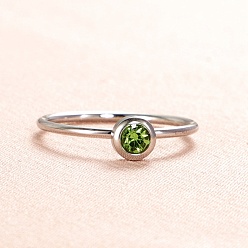 Yellow Green Glass Flat Round Finger Ring, Stainless Steel Color Stainless Steel Ring, Yellow Green, Inner Diameter: 18.2mm
