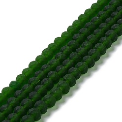 Dark Green Transparent Glass Beads Strands, Faceted, Frosted, Rondelle, Dark Green, 3mm, Hole: 1mm