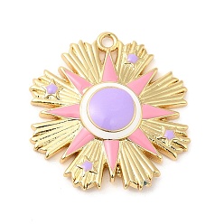 Сливовый Латунь эмаль подвески, без свинца и без кадмия, реальное золото 18 тыс., долговечный, цветочный шарм, слива, 25x24x4 мм, отверстие : 1.6 мм