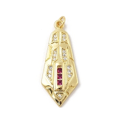 Средний Фиолетово-красный Латунные микро проложить кубического циркония подвески, с подвесками-кольцами, средне фиолетовый красный, 34x14x4 мм, отверстие : 3 мм