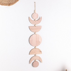 Dark Salmon Wood Moon Phase Pendant Decorations, with Rope, For Home Wall Hanging Decoration, Dark Salmon, 788mm