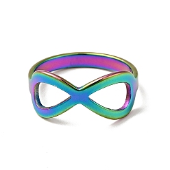 Rainbow Color Ion Plating(IP) 201 Stainless Steel Infinity Finger Ring for Women, Rainbow Color, US Size 6(16.5mm)
