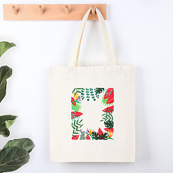 Leaf DIY Bohemian Style Canvas Tote Bag Embroidery Starter Kits, including White Cotton Fabric Bag, Embroidery Hoop, Needle, Threads, Leaf Pattern, 400x300mm
