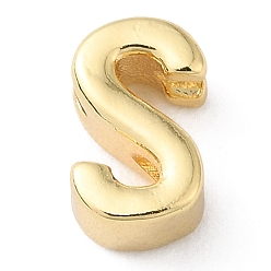 Letter S Rack Plating Brass Slide Charms, Cadmium Free & Lead Free, Real 18K Gold Plated, Letter, Letter S, 8x5x3.5mm, Hole: 1.5mm and 1.4mm