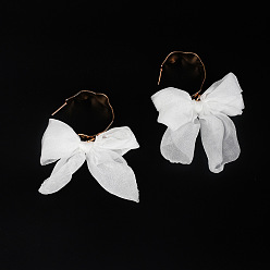 Белый Висячие серьги-гвоздики из латуни и ткани, бантом, золотые, белые, 50 мм
