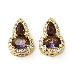 Фиолетовый Латунные микро проложить кубического циркония бусы, Горлянка, реальный 18 k позолоченный, фиолетовые, 12.5x8.5x6.5 мм, отверстие : 1.2 мм