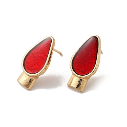 Red Christmas Candle Alloy Resin Stud Earrings for Women, with 304 Stainless Steel Pin, Cadmium Free & Nickel Free & Lead Free, Red, 18.5x9mm, Pin: 0.8mm