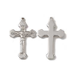 Stainless Steel Color 201 Stainless Steel Pendants, Crucifix Cross Charm, Stainless Steel Color, 30x17x2mm, Hole: 1.2mm