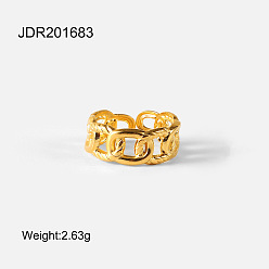 JDR201683 Stainless Steel Twisted Chain Open Ring with 18K Gold Plating for Men and Women