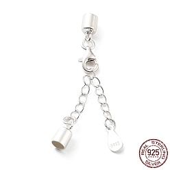 Silver 925 Sterling Silver Curb Chain Extender, End Chains with Lobster Claw Clasps and Cord Ends, Teardrop Chain Tabs, with S925 Stamp, Silver, 27.5mm