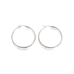Stainless Steel Color 304 Stainless Steel Geometric Hoop Earrings for Women, with Crystal Glass Rhinestone, Ring, Stainless Steel Color, 44x6mm, Pin: 1x0.6mm