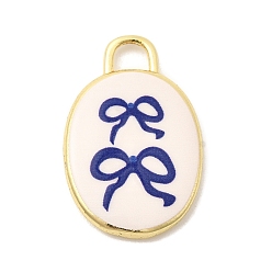 Bowknot Латунные подвески с принтом, овальные амулеты, долговечный, реальный 18 k позолоченный, бантом, 20.5x13.5x3 мм, отверстие : 3x2 мм