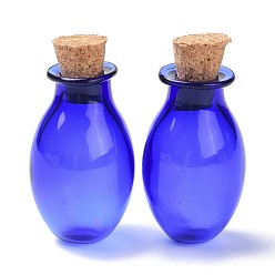 Blue Oval Glass Cork Bottles Ornament, Glass Empty Wishing Bottles, DIY Vials for Pendant Decorations, Blue, 15.5x26~30mm