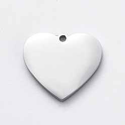 Stainless Steel Color 304 Stainless Steel Stamping Blank Tag Charms, Manual Polishing, Heart, Stainless Steel Color, 12x13x2mm, Hole: 0.8mm