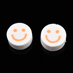Sandy Brown Handmade Polymer Clay Beads, Flat Round with Smiling Face, Sandy Brown, 9~10x4mm, Hole: 1.2~1.6mm
