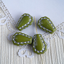 Olive Czech Glass Beads, Teardrop, Olive, 17x12mm