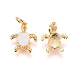 Белый Латунные подвески, с эмалью, черепаха, золотые, белые, 16.5x13.5x2 мм, отверстие : 4 мм