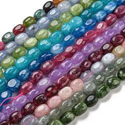 Mixed Color Natural Quartz Beads Strands, Dyed, Faceted, Oval, Mixed Color, 8~12x7~10x7~9mm, Hole: 1.2mm, about 35pcs/strand, 14.96''(38cm)