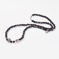 Schwarz Achat Dual-Use-Gütern, vier Schleifen natürlichen schwarzen Achat Wrap Armbänder oder Perlenketten, Mit Sackleinen Beuteltaschen, Antik Silber Farbe, 28-3/8 Zoll (720 mm) oder 28.3 Zoll (72 cm)