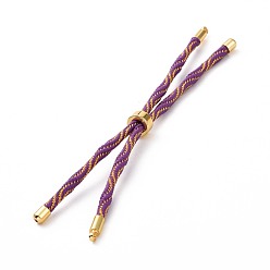 Orchidéeée Foncé Bracelets argentés en corde de nylon, pour la fabrication de bracelets à breloques connecteurs, avec placage à crémaillère en laiton doré, plaqué longue durée, sans cadmium et sans plomb, orchidée noire, 8-5/8~9 pouce (22~22.8 cm), 0.3 cm, Trou: 2.6mm
