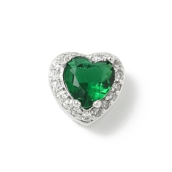 Морско-зеленый Латунные бусины, сердце, с микропаве из кубического циркония и кристаллического циркония, без кадмия и без свинца, май, платина, цвета морской волны, 9x10x7 мм, отверстие : 2/3x2 мм