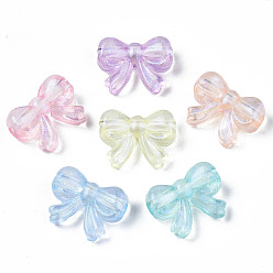 Mixed Color Transparent Acrylic Beads, Glitter Powder, Bowknot, Mixed Color, 15x19.5x8mm, Hole: 3mm, about 500pcs/500g
