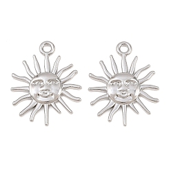Platino Colgantes de la aleación, encantos de rostro solar, chapado en rack, sin plomo y cadmio, Platino, 30x24x2.5 mm, agujero: 2.5 mm