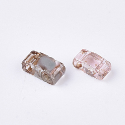 Rosy Brown 2-Hole Transparent Glass Seed Beads, Antique Style, Rectangle, Rosy Brown, 4.5~5.5x2x2~2.5mm, Hole: 0.5~0.8mm