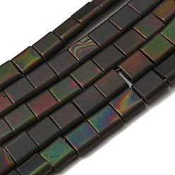 Colorful Electroplated Non-magnetic Synthetic Hematite Beads Strands, Square, Matte Style, 2-Hole, Colorful, 6x6x3mm, Hole: 1.2mm, about 69pcs/strand, 15.55 inch(39.5cm)
