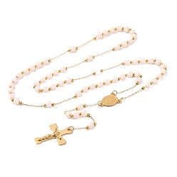 лаванда Ионное покрытие(ip) распятие крест 304 четки из нержавеющей стали, с акриловыми шариками, лаванда, 25.98 дюйм (66 см)