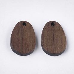 Saddle Brown Walnut Wood Pendants, teardrop, Saddle Brown, 20.5x14.5x3mm, Hole: 2mm