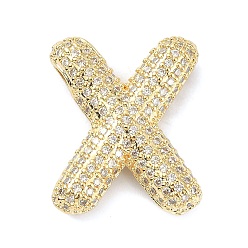 Letter X Rack Plating Brass Micro Pave Cubic Zirconia Pendants, Real 18K Gold Plated, Lead Free & Cadmium Free, Letter, Letter X, 23x19x6mm, Hole: 4x2.5mm