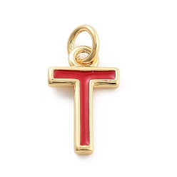 Letter T Стойки обшивки латунные подвески, с эмалью и кольцом для прыжков, без кадмия и без свинца, долговечный, реальный 18 k позолоченный, буквы, Письмо T, 11.5x7x1 мм, отверстие : 2.5 мм