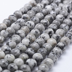 Gray Natural Larvikite Beads Strands, Dyed, Round, Gray, 8~8.5mm, Hole: 1mm, about 47~49pcs/strand, 14.5 inch~14.9 inch(37~38cm)