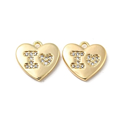 Real 18K Gold Plated Brass Micro Pave Cubic Zirconia Pendants, Heart, Real 18K Gold Plated, 10x10.5x1.5mm, Hole: 1mm