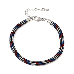 Colorful Braided Round Polyester Cord Bracelet Makings, with Brass Findings and 202 Stainless Steel Lobster Claw Clasps, Stainless Steel Color, Colorful, 7.28 inch(18.5cm)